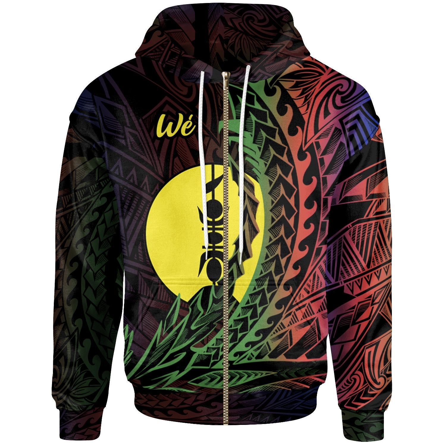 New Caledonia Zip Hoodie We Wings Style Flag Color Unisex Black - Polynesian Pride