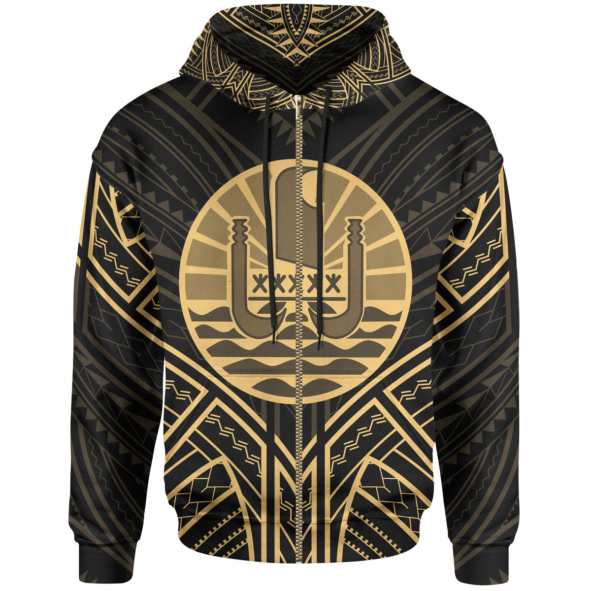French Polynesia Zip Hoodie French Polynesia Seal Gold Tribal Patterns Unisex White - Polynesian Pride