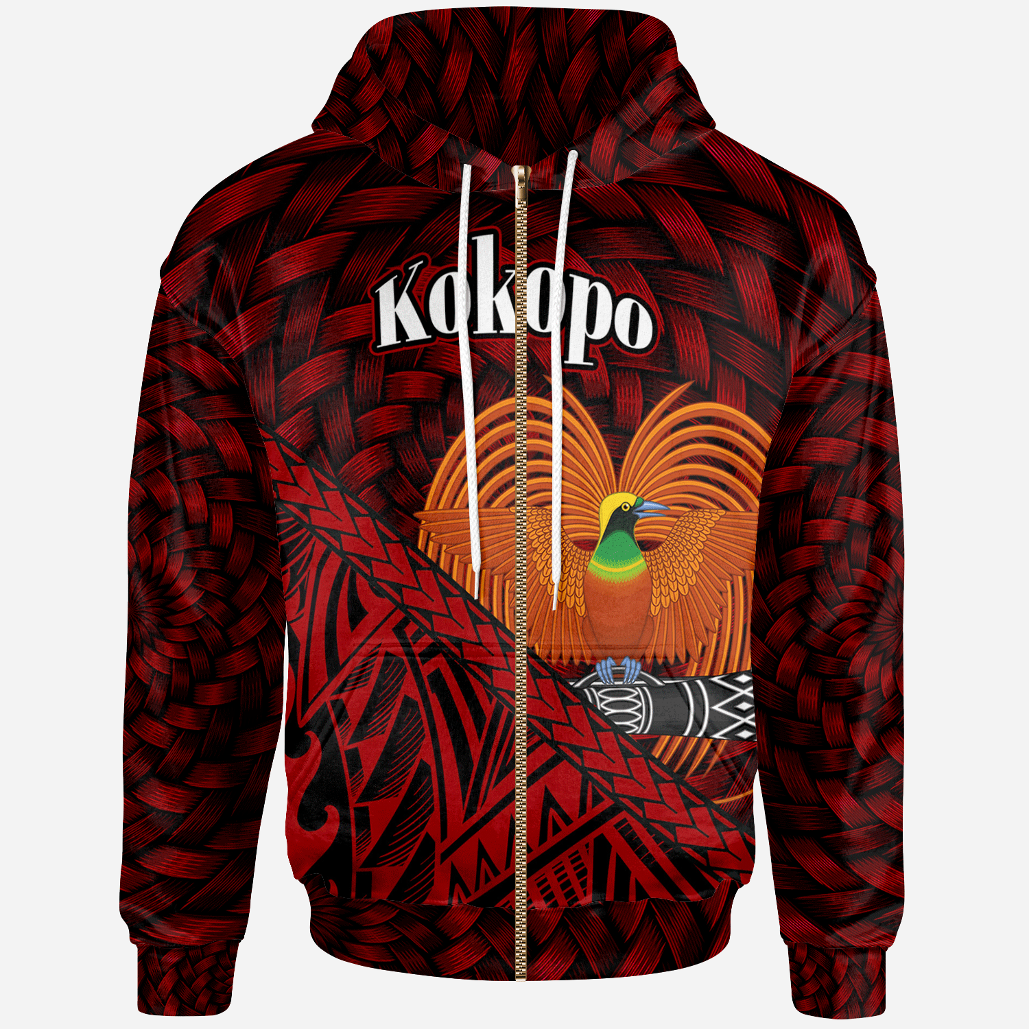 Papua New Guinea Zip Hoodie Kokopo Polynesian Patterns With Bamboo Unisex Red - Polynesian Pride