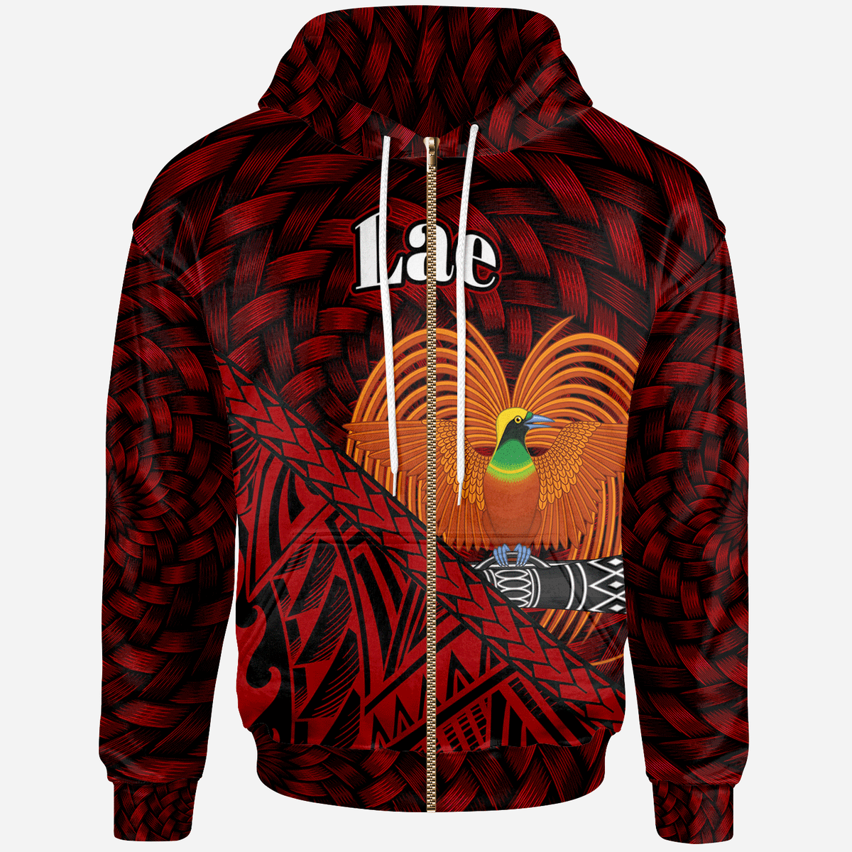 Papua New Guinea Zip Hoodie Lae Polynesian Patterns With Bamboo Unisex Red - Polynesian Pride