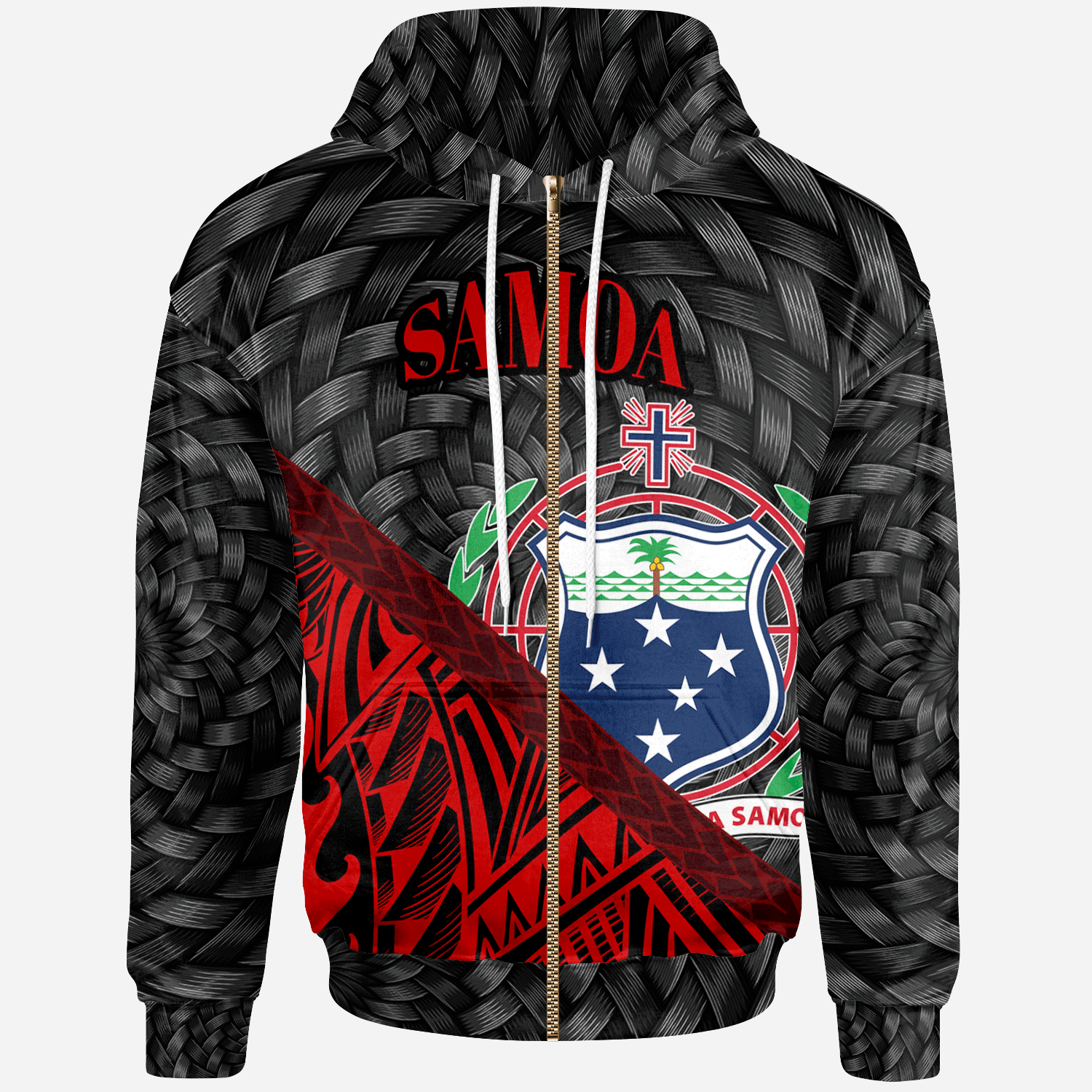 Samoa Zip Hoodie Red Polynesian Patterns With Bamboo Unisex Red - Polynesian Pride