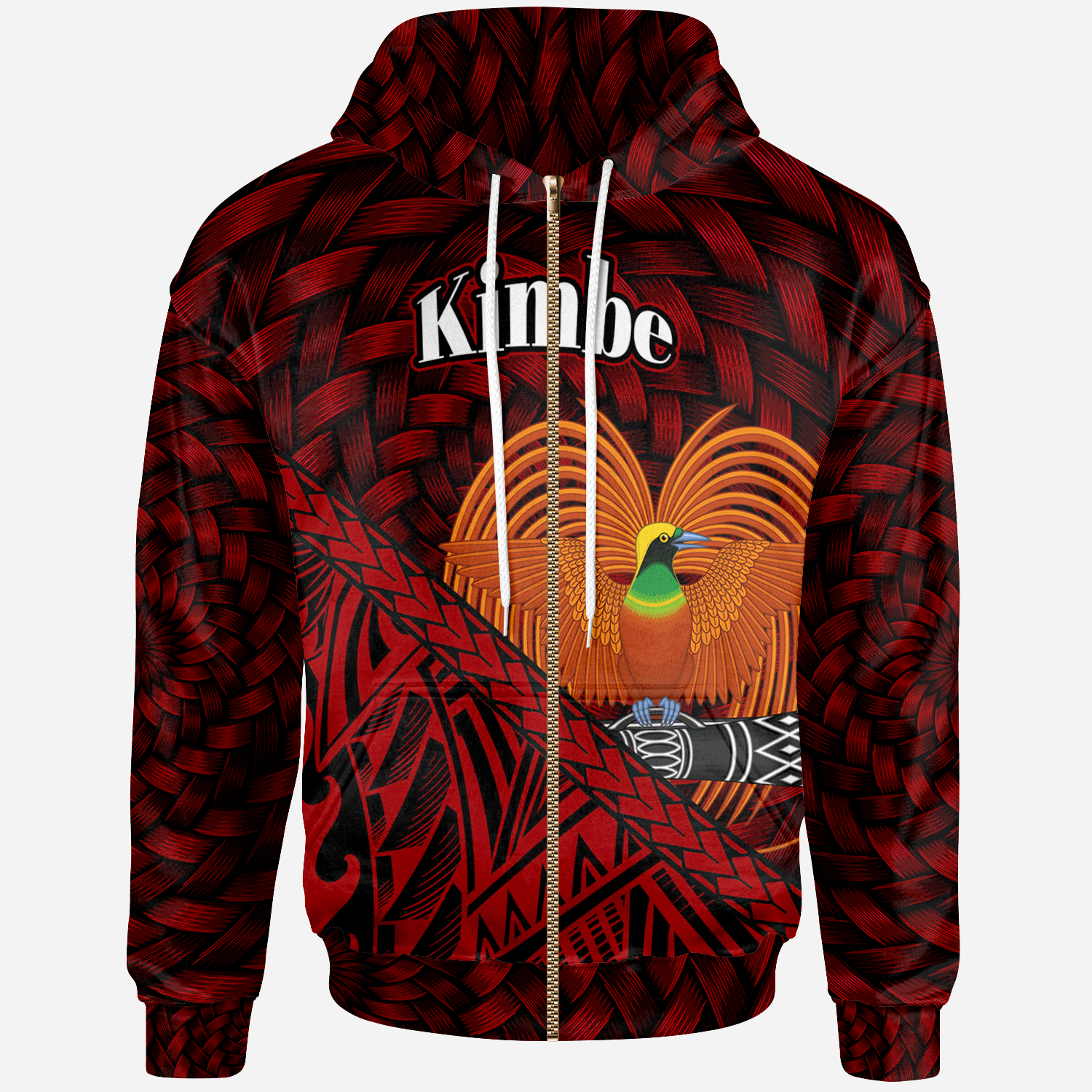 Papua New Guinea Zip Hoodie Kimbe Polynesian Patterns With Bamboo Unisex Red - Polynesian Pride