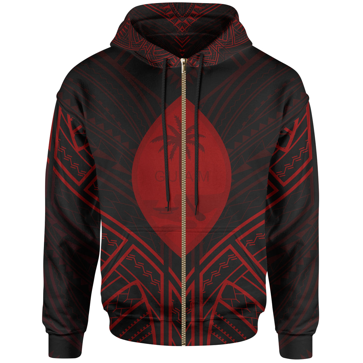 Guam Zip Hoodie Guam Seal Red Tribal Patterns Unisex White - Polynesian Pride
