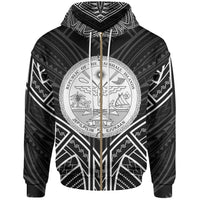 Marshall Islands Zip Hoodie Marshall Islands Seal Black Tribal Patterns Unisex White - Polynesian Pride