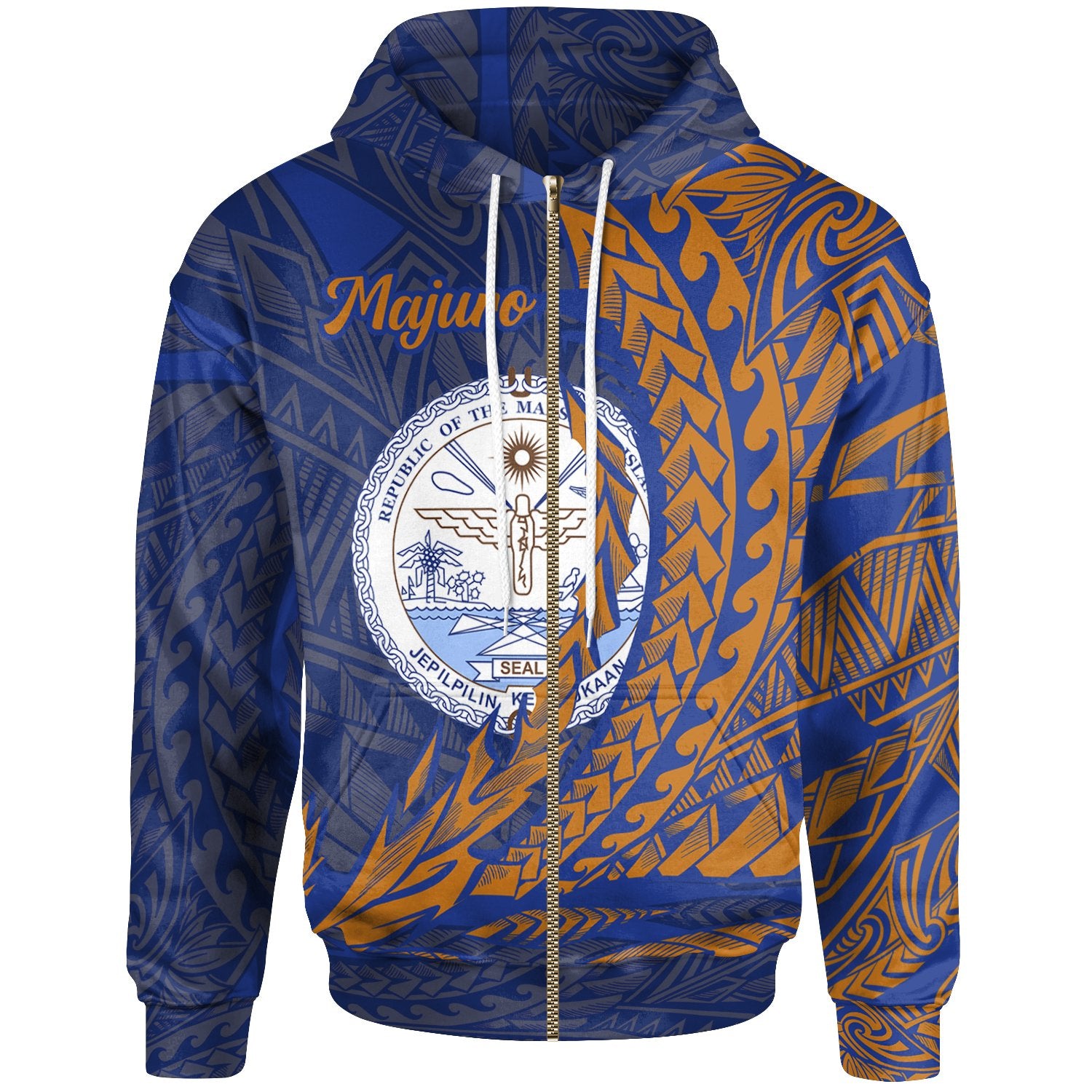 Marshall Islands Zip Hoodie Majuro Wings Style Unisex Blue - Polynesian Pride