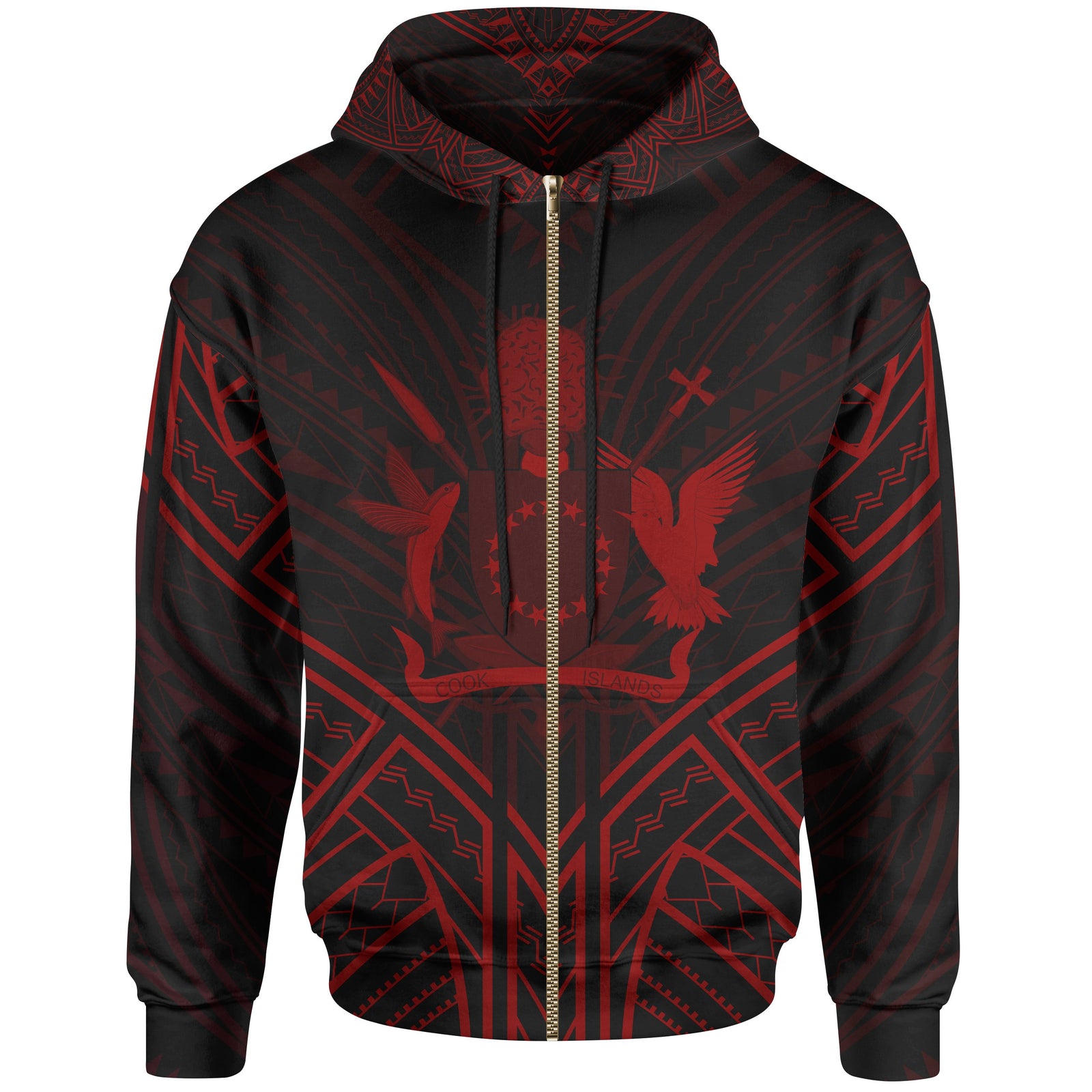Cook Islands Zip Hoodie Cook Islands Seal Red Tribal Patterns Unisex White - Polynesian Pride