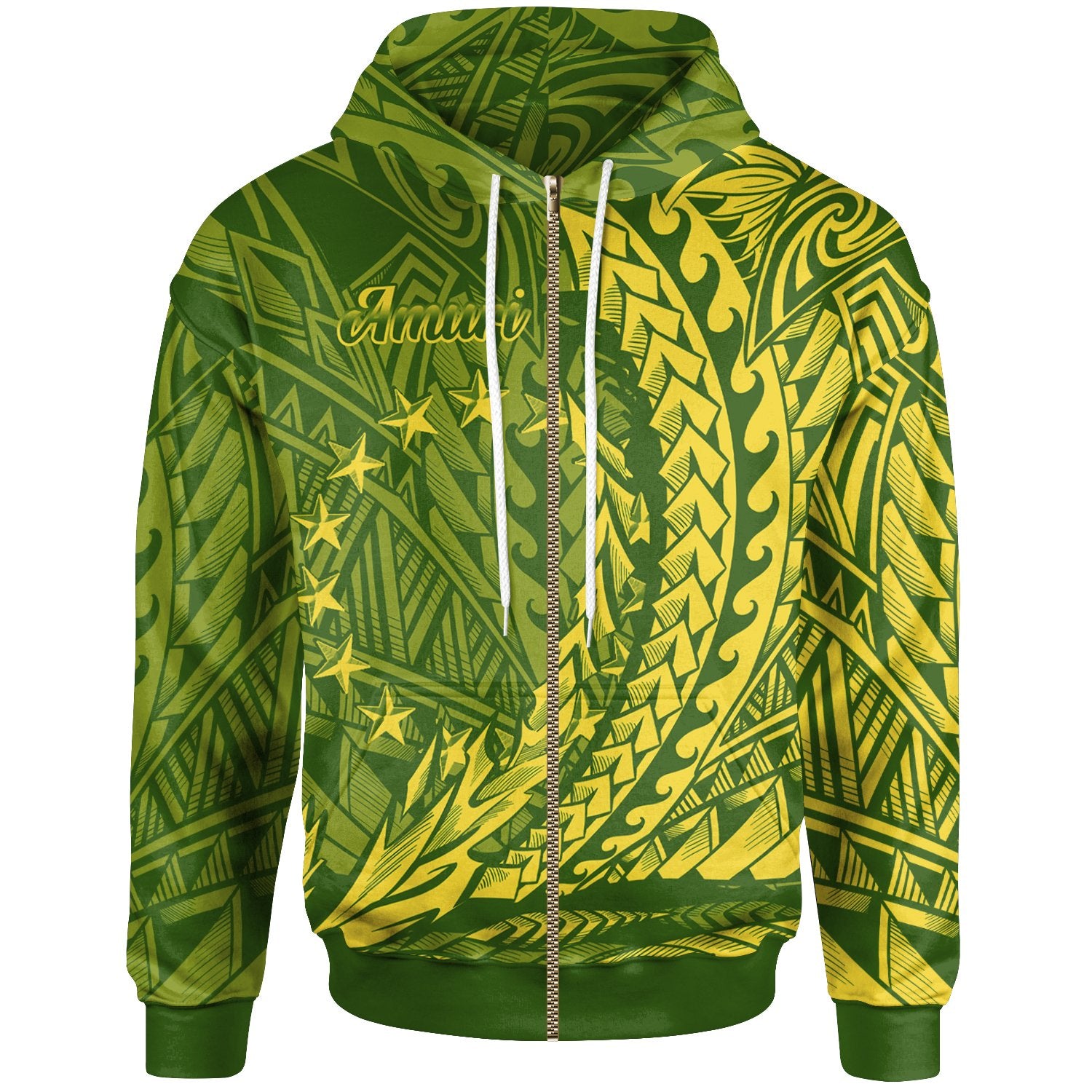 Cook Islands Zip Hoodie Amuri Wings Style Unisex Green - Polynesian Pride