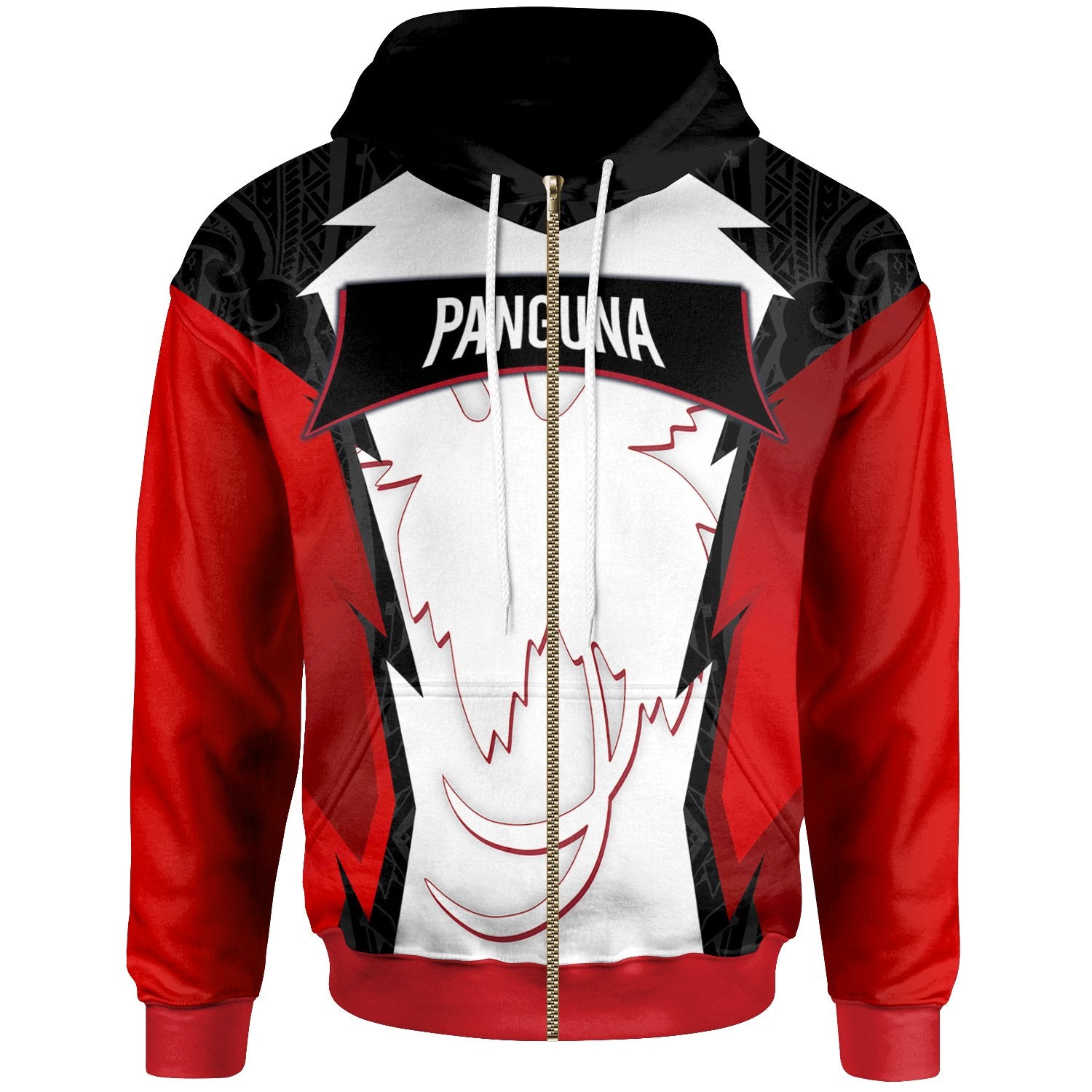 Papua New Guinea Zip Hoodie Panguna PNG Coat of Arms Unisex Red Black - Polynesian Pride