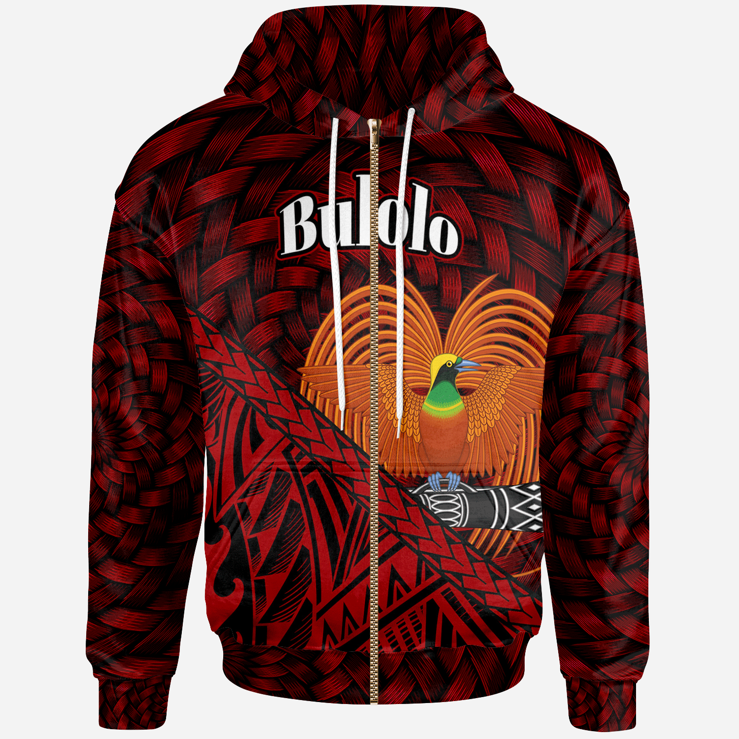 Papua New Guinea Zip Hoodie Bulolo Polynesian Patterns With Bamboo Unisex Red - Polynesian Pride