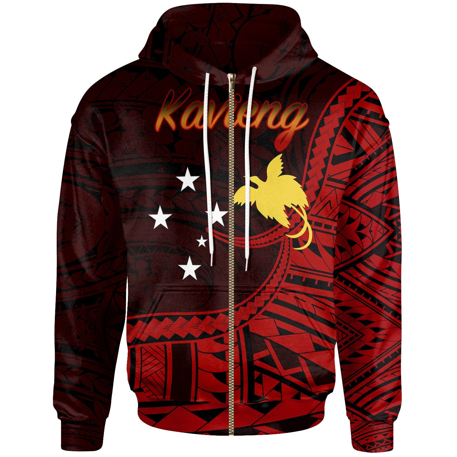 Papua New Guinea Zip Hoodie Kavieng Polynesian Patterns Unisex Black - Polynesian Pride