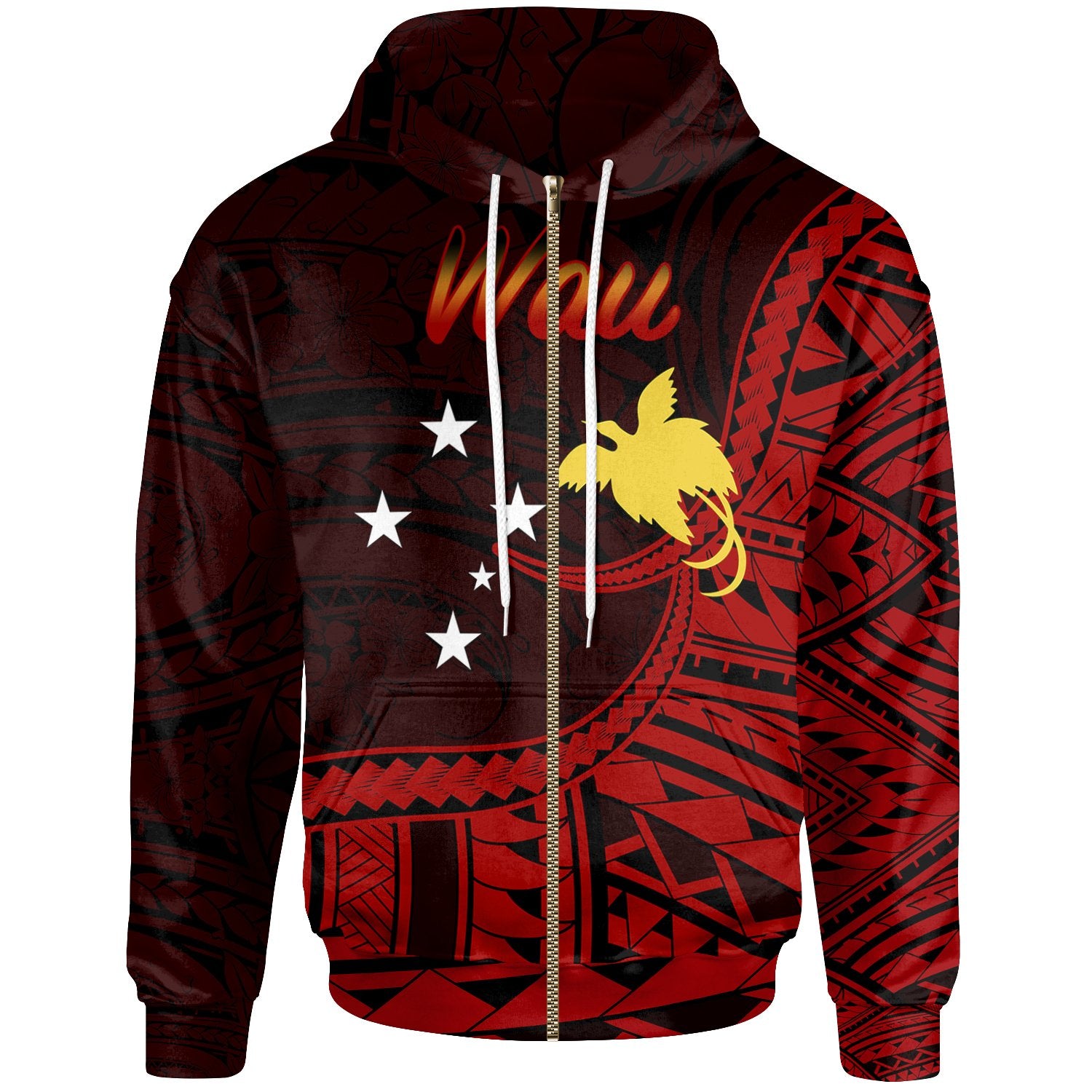 Papua New Guinea Zip Hoodie Wau Polynesian Patterns Unisex Black - Polynesian Pride