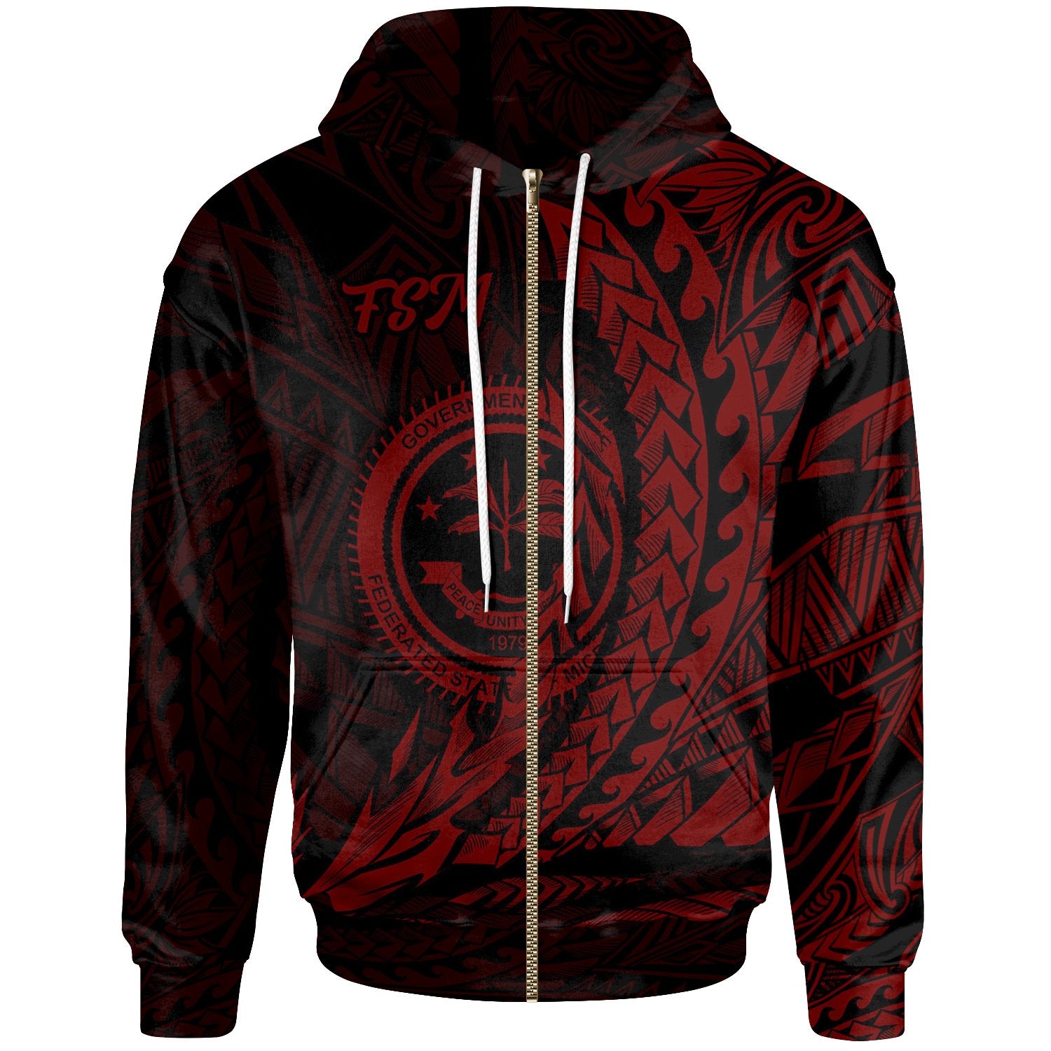 Federated States of Micronesia Zip Hoodie Red Wings Style Unisex Black - Polynesian Pride