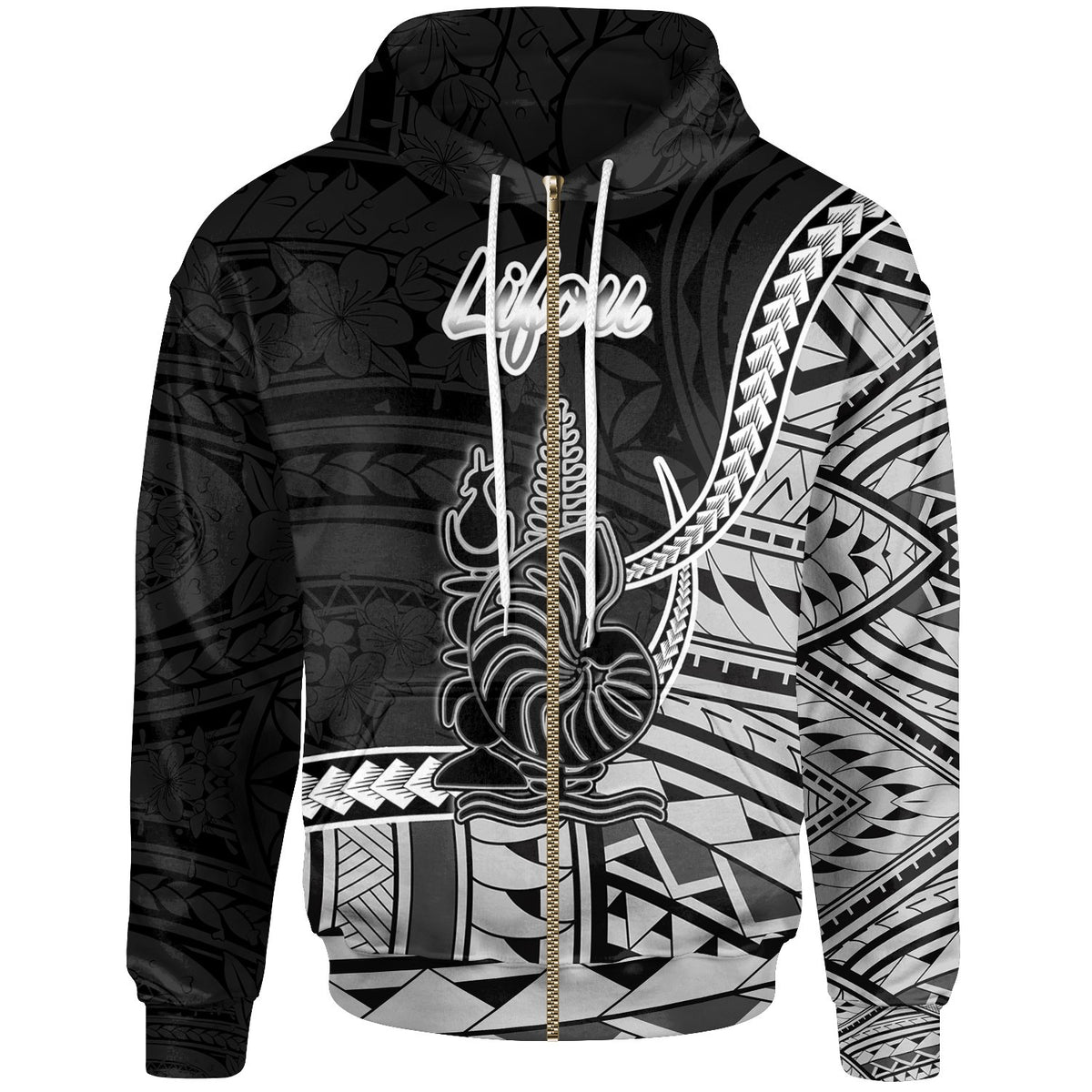 New Caledonia Islands Zip Hoodie Lifou Seal of New Caledonia Polynesian Patterns Unisex Black - Polynesian Pride