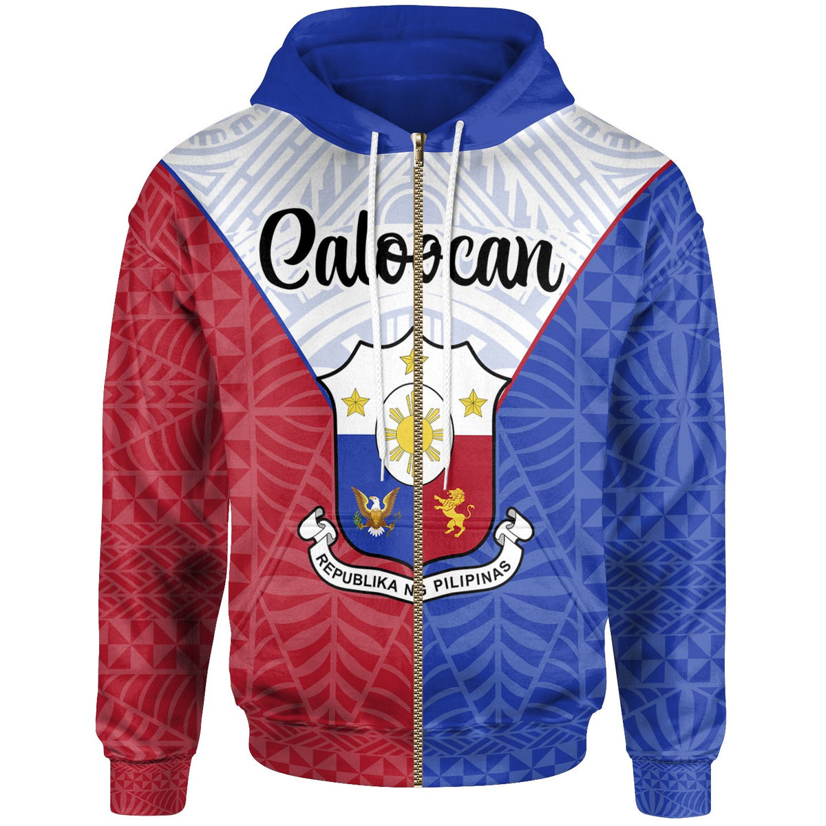Pilipinas Zip Hoodie Caloocan Seal of Pilipinas Style Unisex Blue - Red - Polynesian Pride