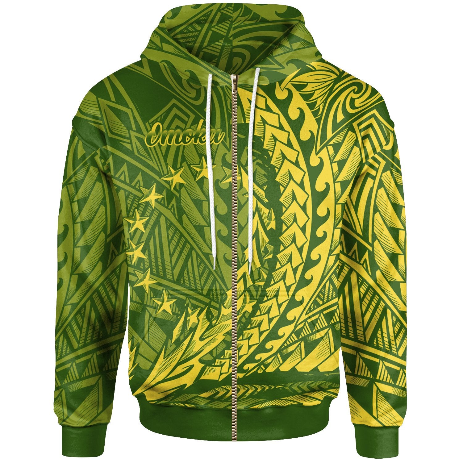 Cook Islands Zip Hoodie Omoka Wings Style Unisex Green - Polynesian Pride