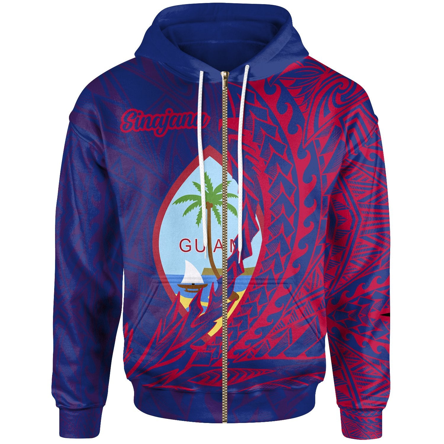 Guam Zip Hoodie Sinajana Wings Style Unisex Blue - Polynesian Pride
