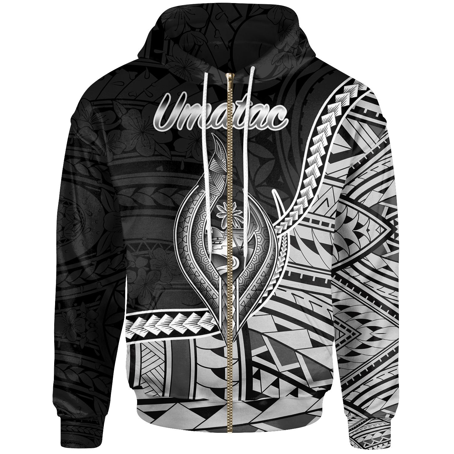 Guam Zip Hoodie Umatac Seal of Guam Polynesian Patterns Unisex Black - Polynesian Pride