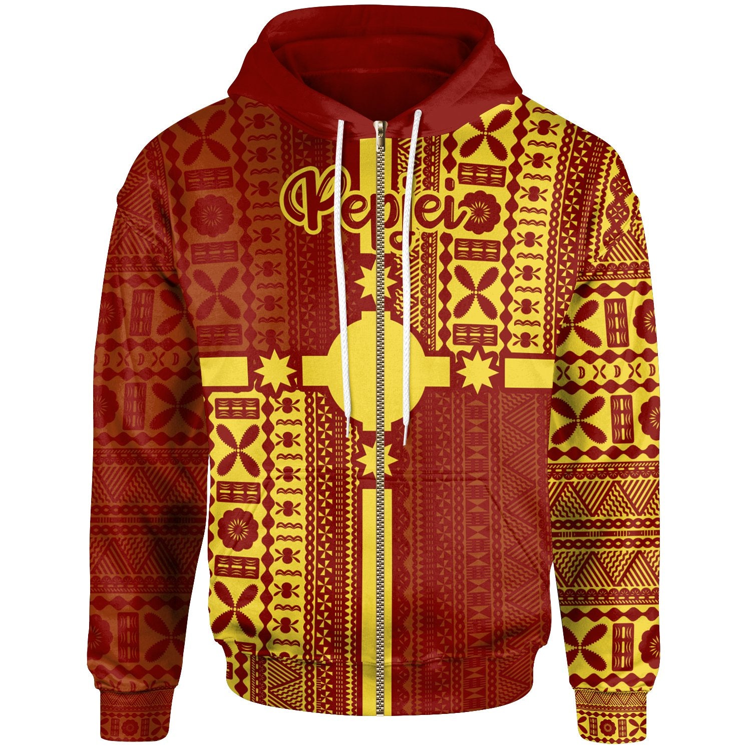 Rotuma Zip Hoodie Pepjei Rotuma Flag Style Unisex Red - Polynesian Pride