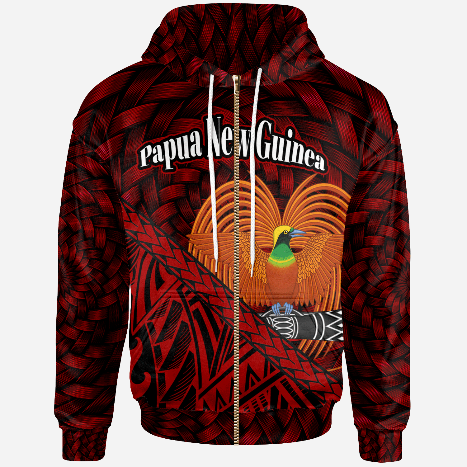 Papua New Guinea Zip Hoodie Polynesian Patterns With Bamboo Unisex Red - Polynesian Pride