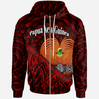 Papua New Guinea Zip Hoodie Polynesian Patterns With Bamboo Unisex Red - Polynesian Pride