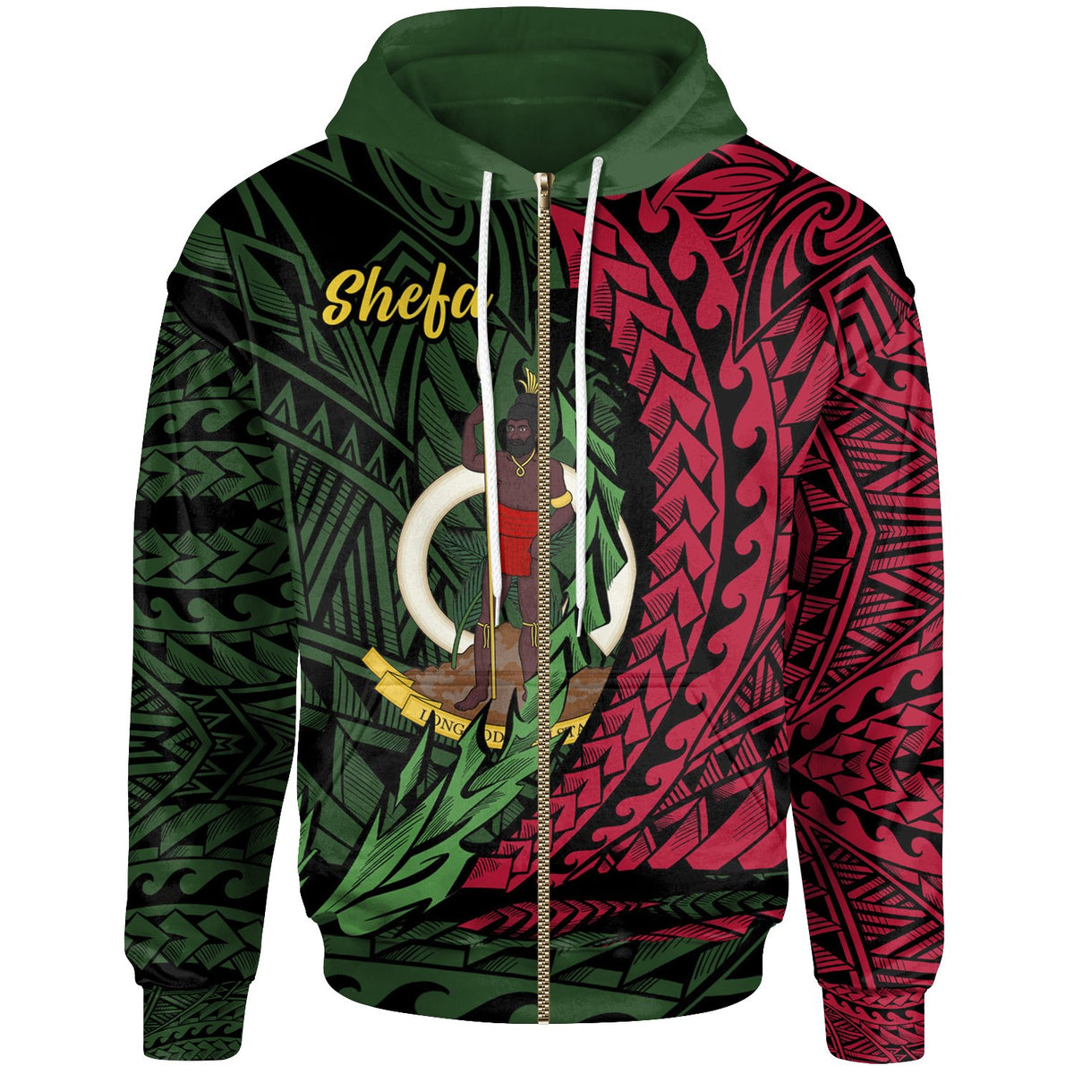 Vanuatu Zip Hoodie Shefa Wings Style Unisex Black - Polynesian Pride