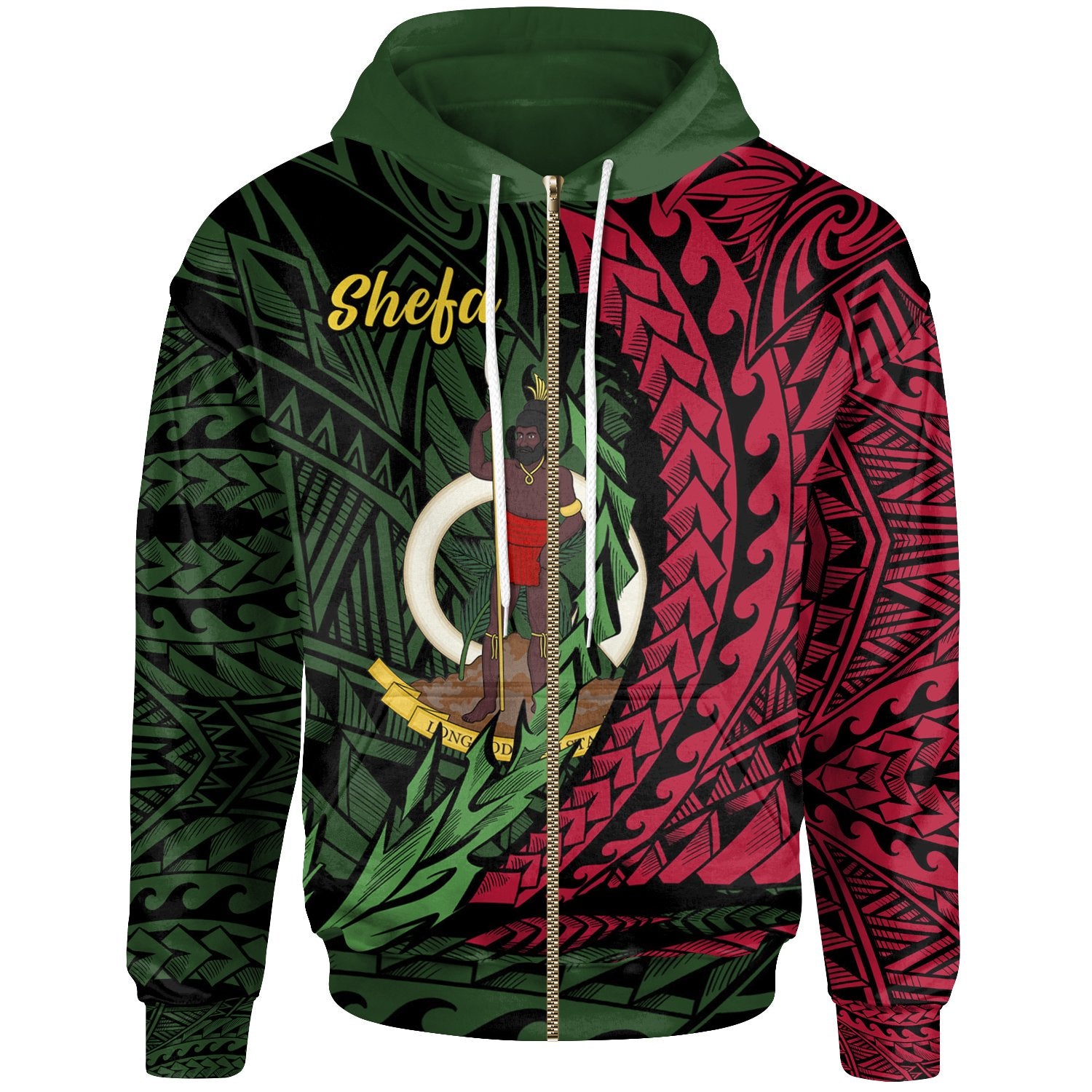 Vanuatu Zip Hoodie Shefa Wings Style Unisex Black - Polynesian Pride