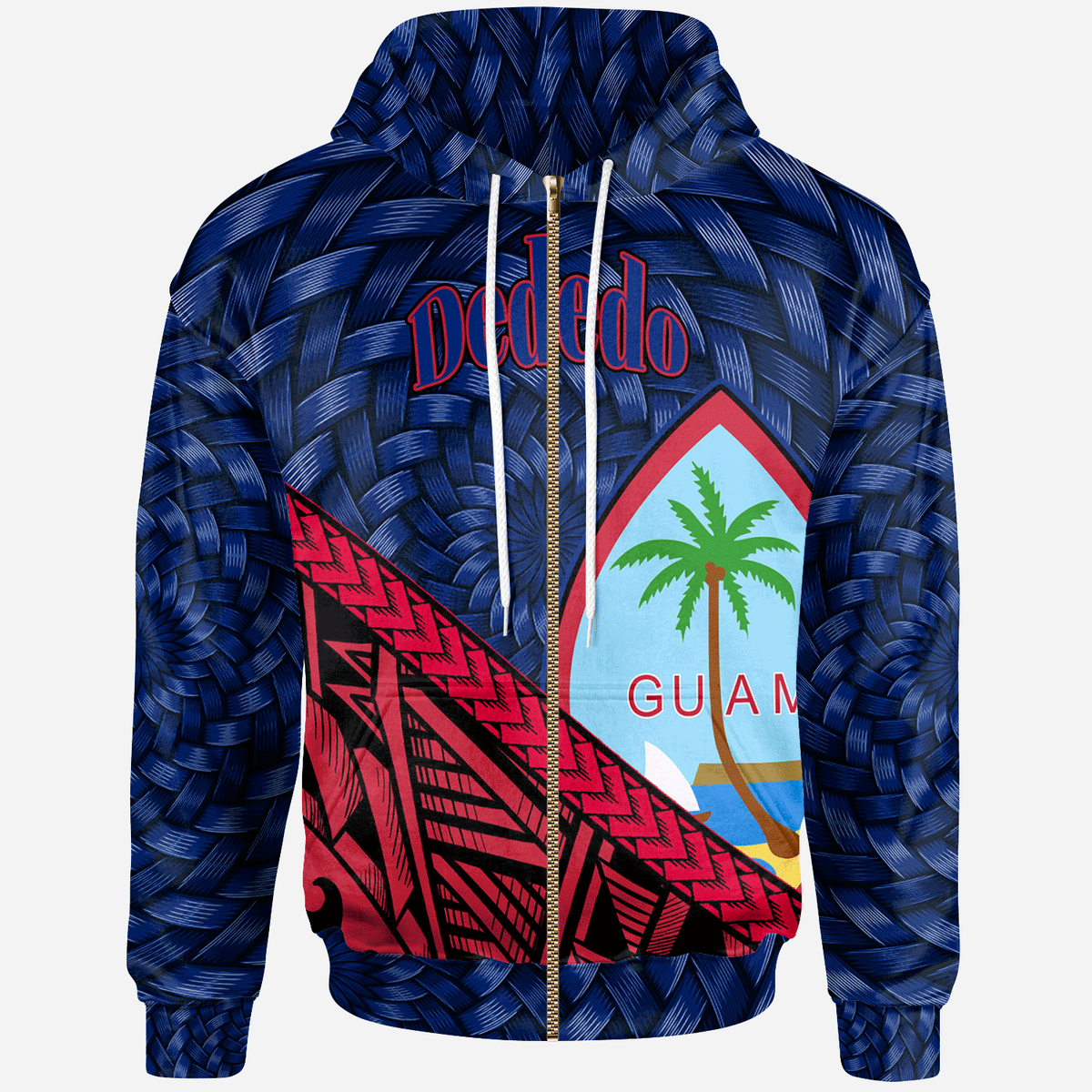 Guam Zip Hoodie Dededo Tapa Patterns With Bamboo Unisex Blue - Polynesian Pride