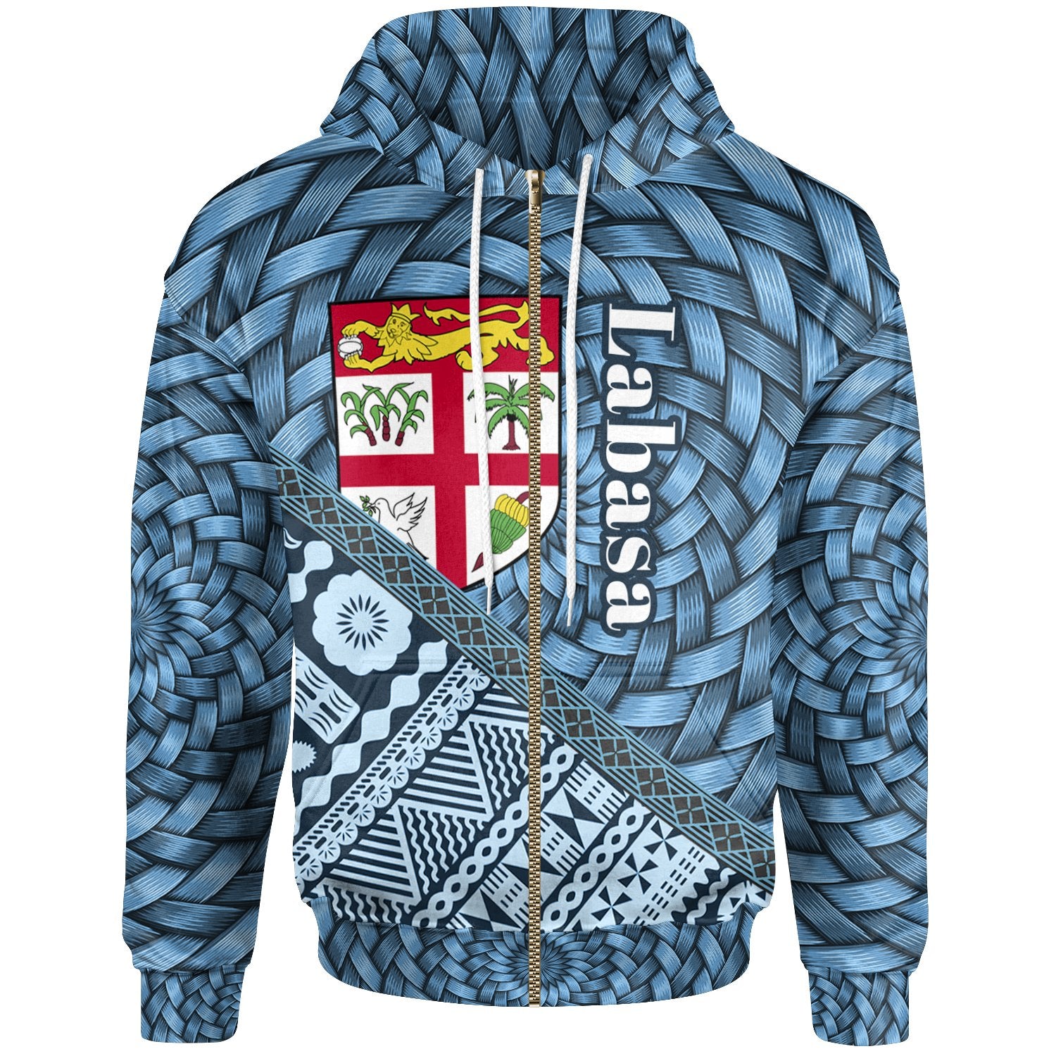 Fiji Zip Hoodie Labasa Tapa Patterns With Bamboo Unisex Blue - Polynesian Pride
