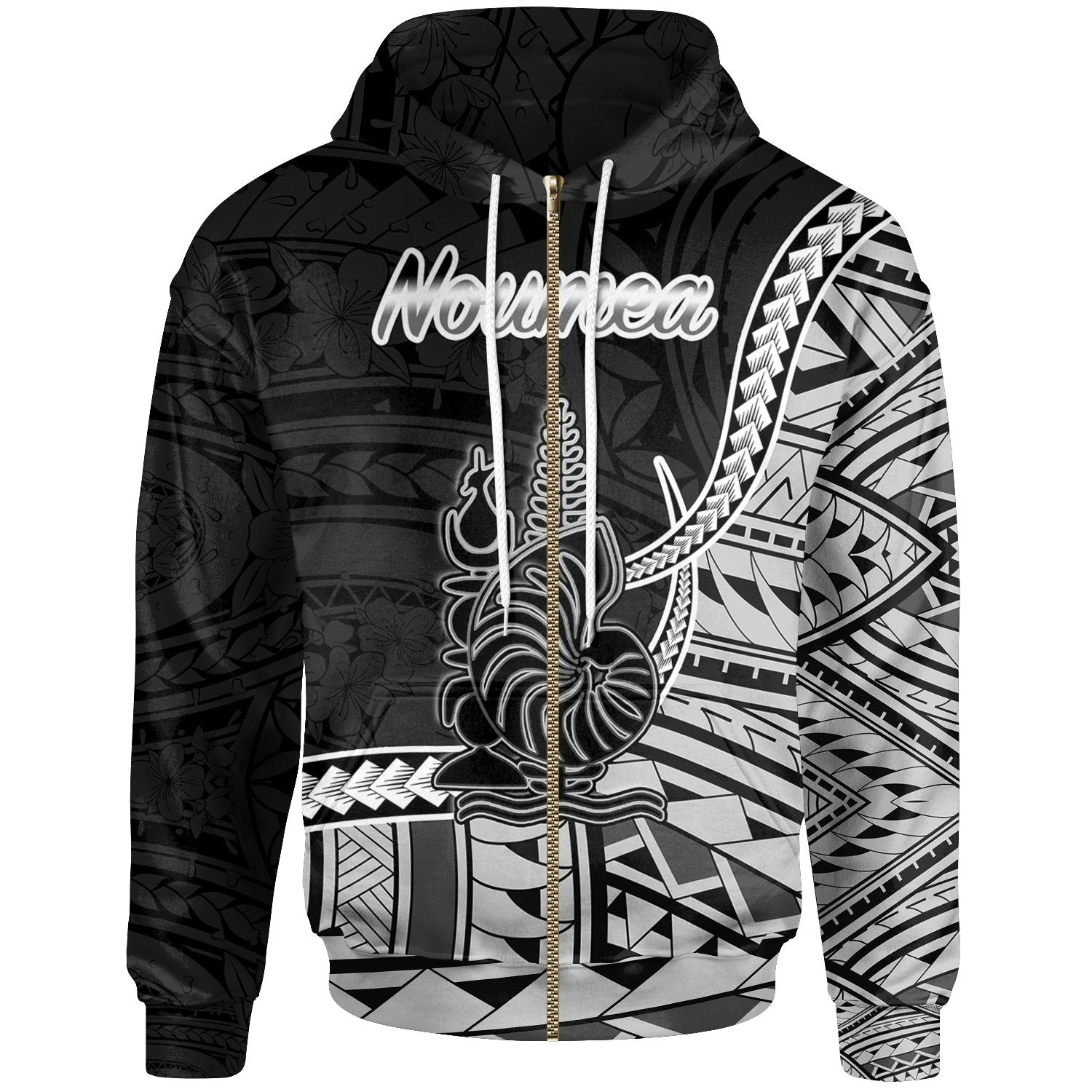 New Caledonia Islands Zip Hoodie Noumea Seal of New Caledonia Polynesian Patterns Unisex Black - Polynesian Pride