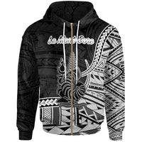 New Caledonia Islands Zip Hoodie Le Mont Dore Seal of New Caledonia Polynesian Patterns Unisex Black - Polynesian Pride