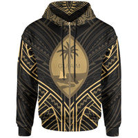 Guam Zip Hoodie Guam Seal Gold Tribal Patterns Unisex White - Polynesian Pride