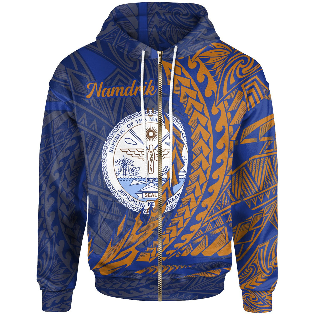 Marshall Islands Zip Hoodie Namdrik Wings Style Unisex Blue - Polynesian Pride