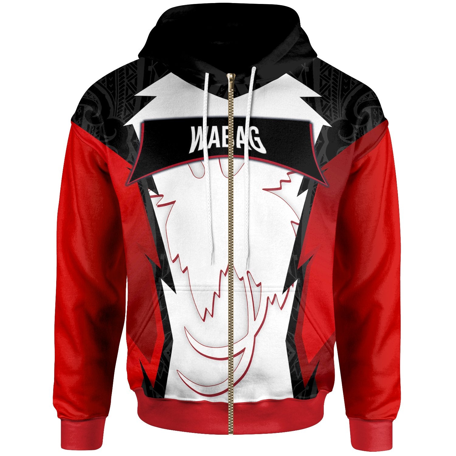 Papua New Guinea Zip Hoodie Wabag PNG Coat of Arms Unisex Red Black - Polynesian Pride