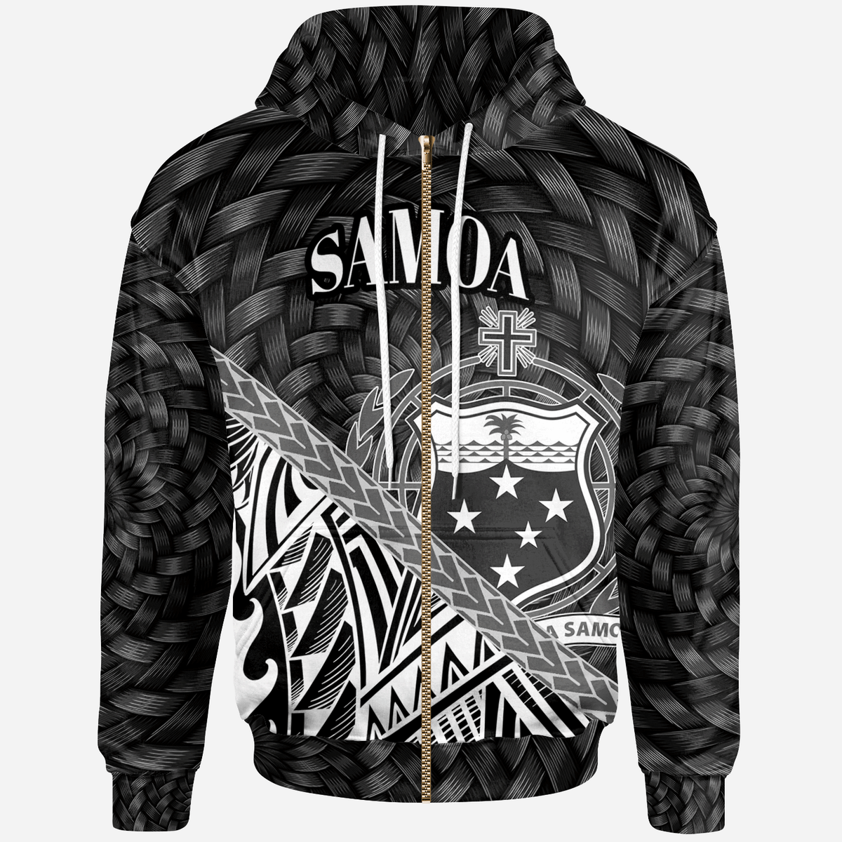 Samoa Zip Hoodie White Polynesian Patterns With Bamboo Unisex White - Polynesian Pride