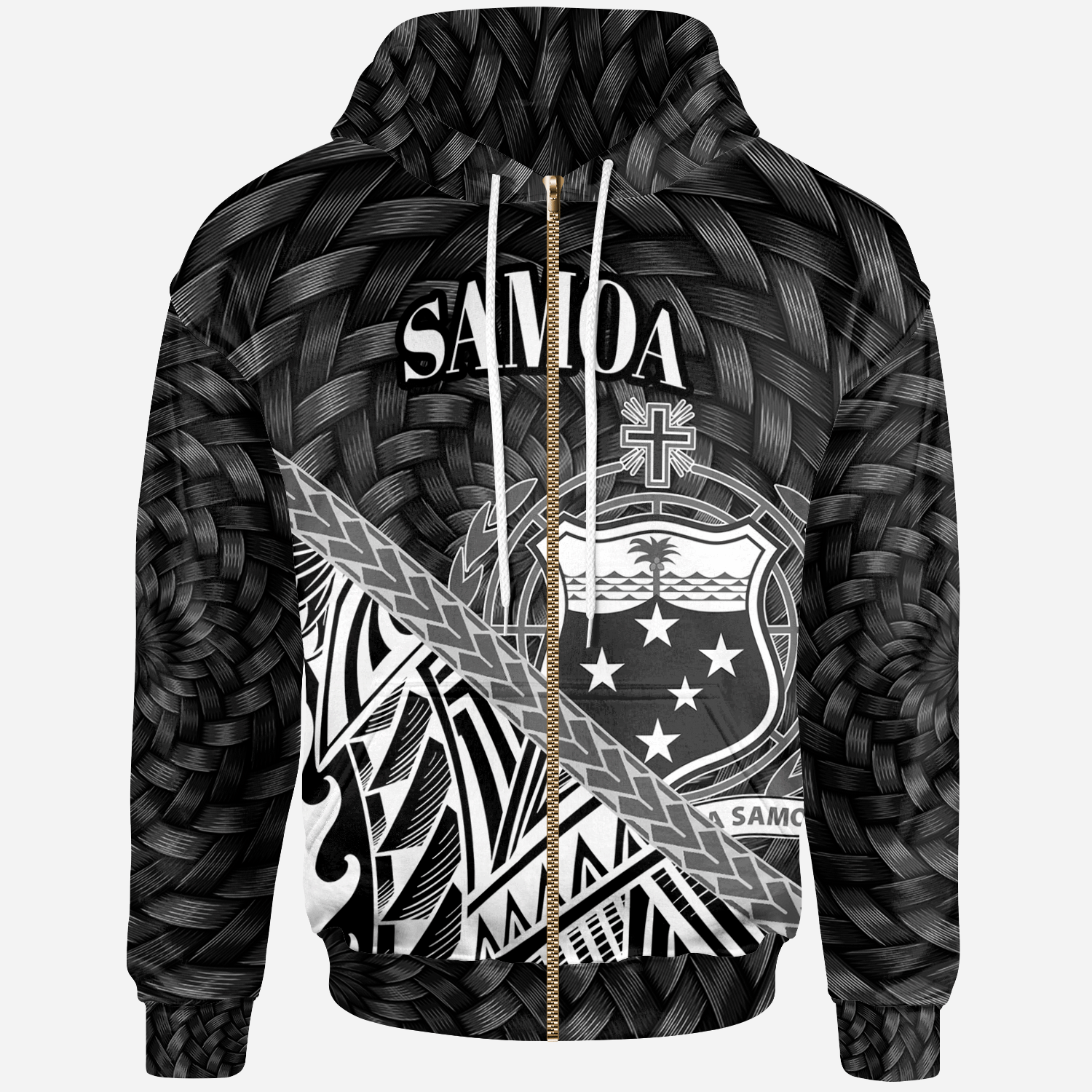 Samoa Zip Hoodie White Polynesian Patterns With Bamboo Unisex White - Polynesian Pride
