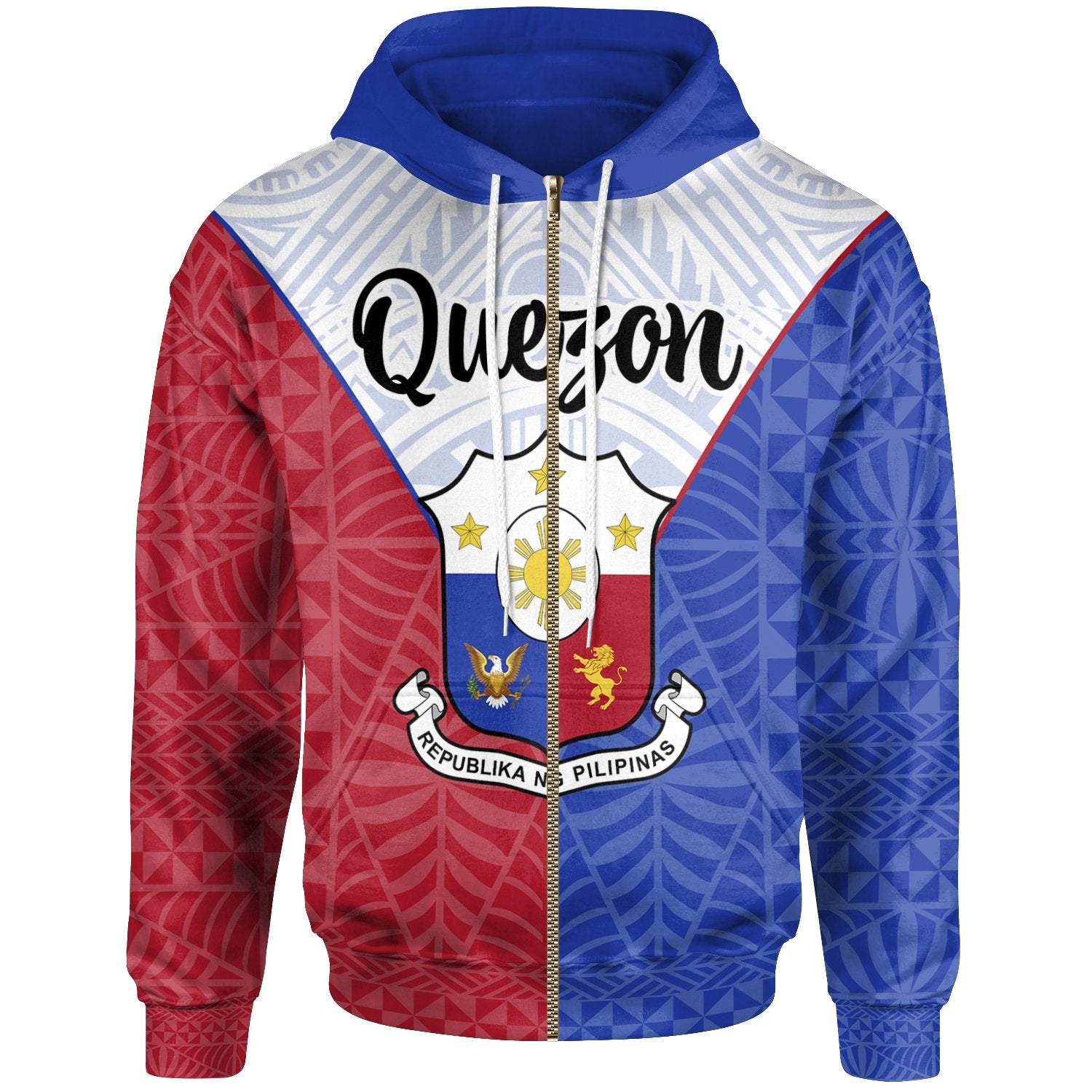 Pilipinas Zip Hoodie Quezon City Seal of Pilipinas Style Unisex Blue - Red - Polynesian Pride