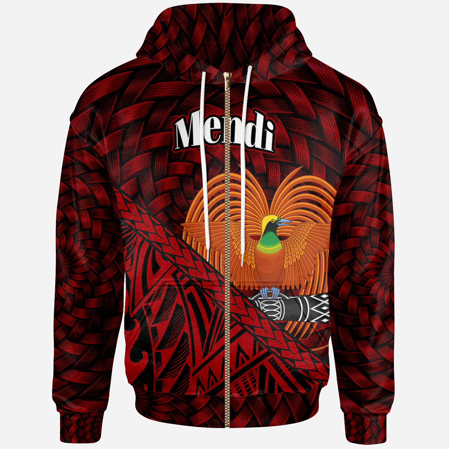 Papua New Guinea Zip Hoodie Mendi Polynesian Patterns With Bamboo Unisex Red - Polynesian Pride