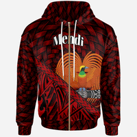 Papua New Guinea Zip Hoodie Mendi Polynesian Patterns With Bamboo Unisex Red - Polynesian Pride