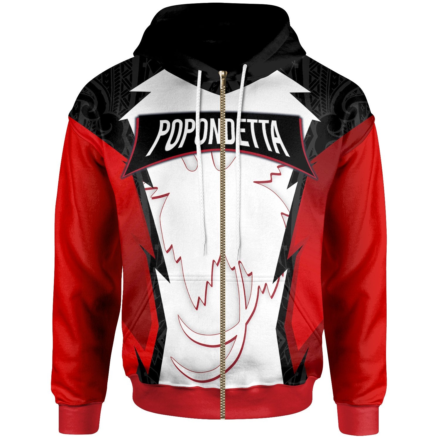 Papua New Guinea Zip Hoodie Popondetta PNG Coat of Arms Unisex Red Black - Polynesian Pride