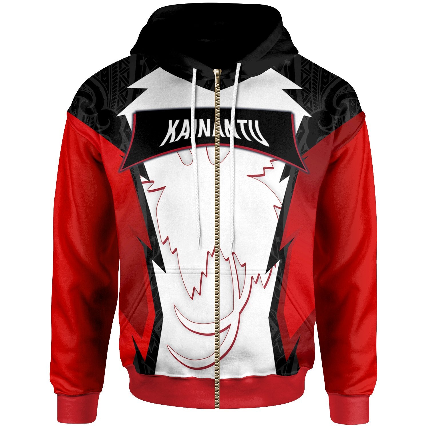 Papua New Guinea Zip Hoodie Kainantu PNG Coat of Arms Unisex Red Black - Polynesian Pride