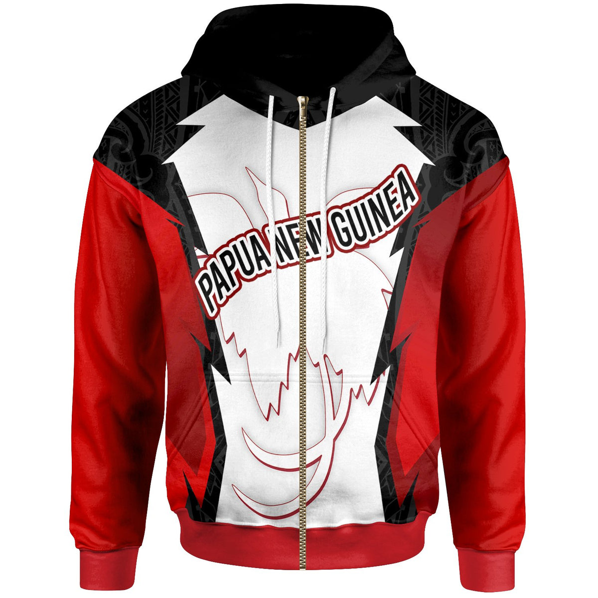 Papua New Guinea Zip Hoodie PNG Coat of Arms Unisex Red Black - Polynesian Pride