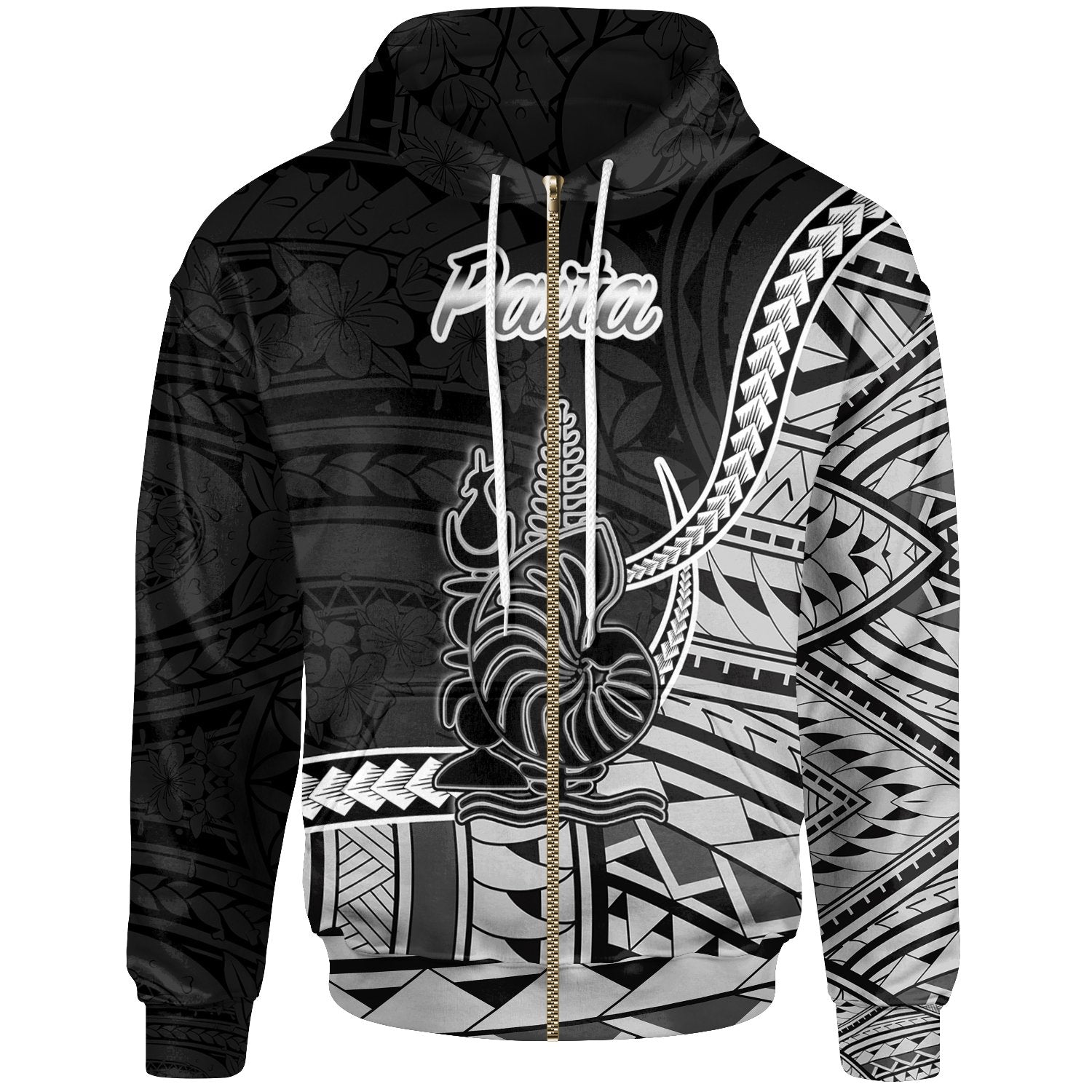 New Caledonia Islands Zip Hoodie Paita Seal of New Caledonia Polynesian Patterns Unisex Black - Polynesian Pride