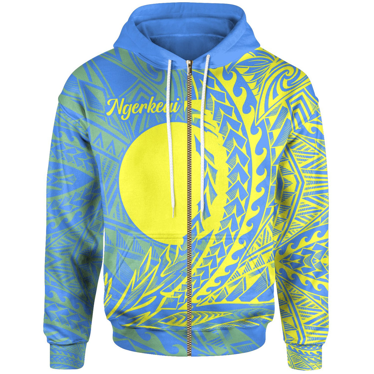 Palau Zip Hoodie Ngerkeai Wings Style Unisex Blue - Polynesian Pride