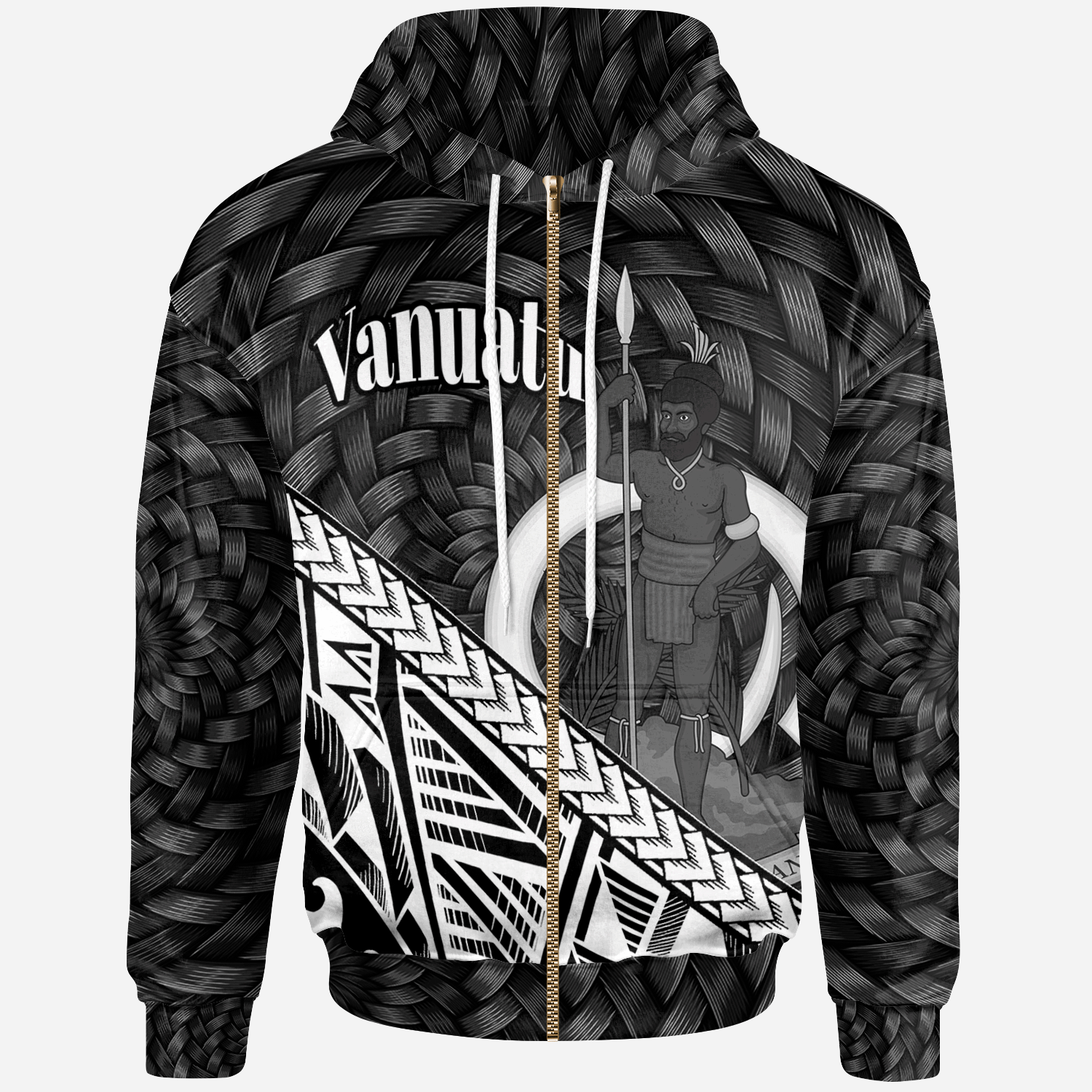 Vanuatu Zip Hoodie White Polynesian Patterns With Bamboo Unisex White - Polynesian Pride