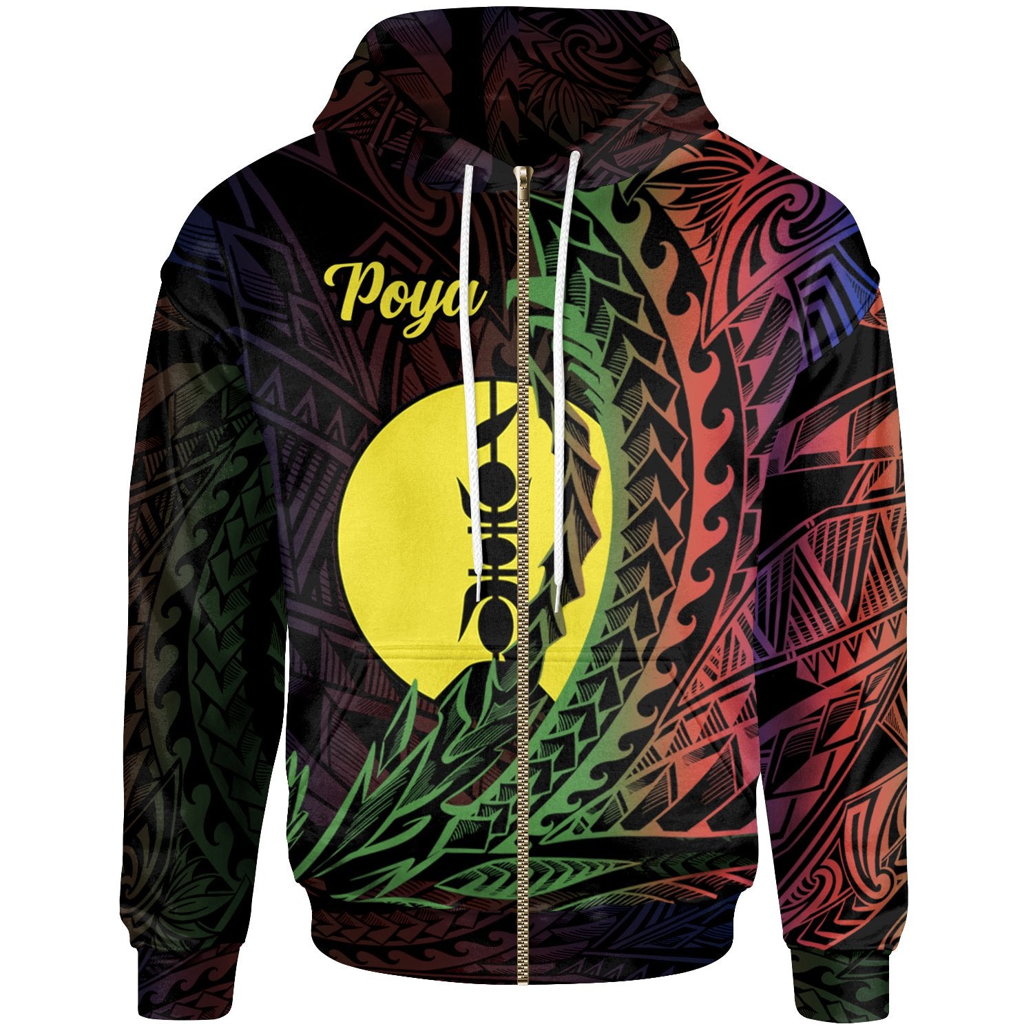 New Caledonia Zip Hoodie Poya Wings Style Flag Color Unisex Black - Polynesian Pride