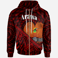 Papua New Guinea Zip Hoodie Arawa Polynesian Patterns With Bamboo Unisex Red - Polynesian Pride