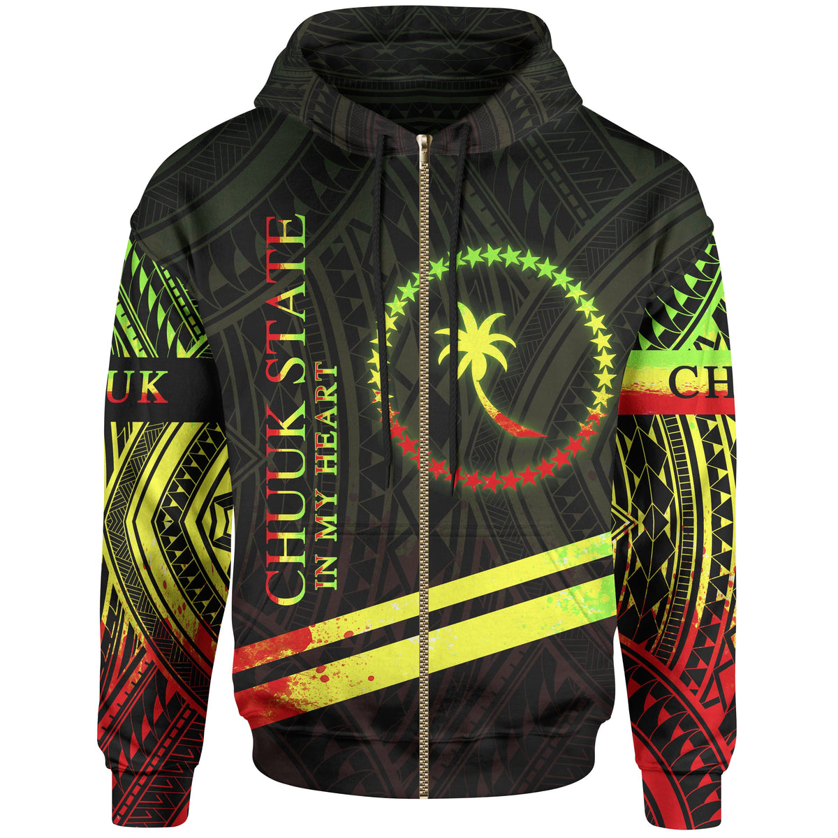 Chuuk State Zip Hoodie In My Heart Style Reggae Polynesian Patterns Unisex Black - Polynesian Pride