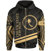 Chuuk State Zip Hoodie In My Heart Style Gold Polynesian Patterns Unisex Black - Polynesian Pride