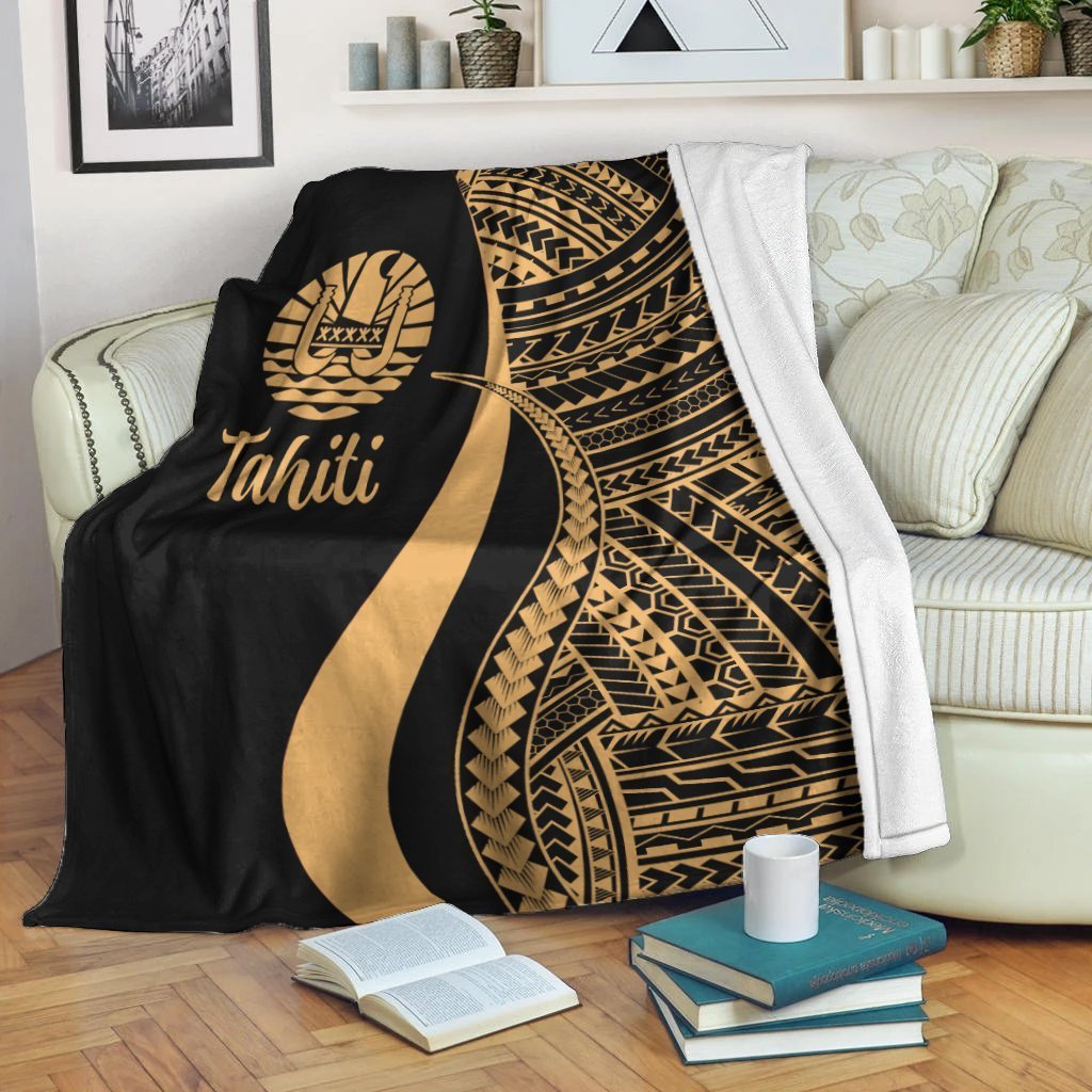 Tahiti Premium Blanket - Gold Polynesian Tentacle Tribal Pattern - Polynesian Pride