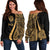 American Samoa Custom Personalised Women's Off Shoulder Sweater - Gold Polynesian Tentacle Tribal Pattern Gold - Polynesian Pride